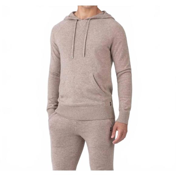 NEW RON DORFF men's cashmere hoodie in heather beige